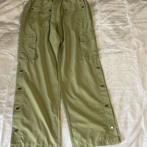 Olive Green Snap Leg Cargo Pants Wide Leg Drawstring Size Small